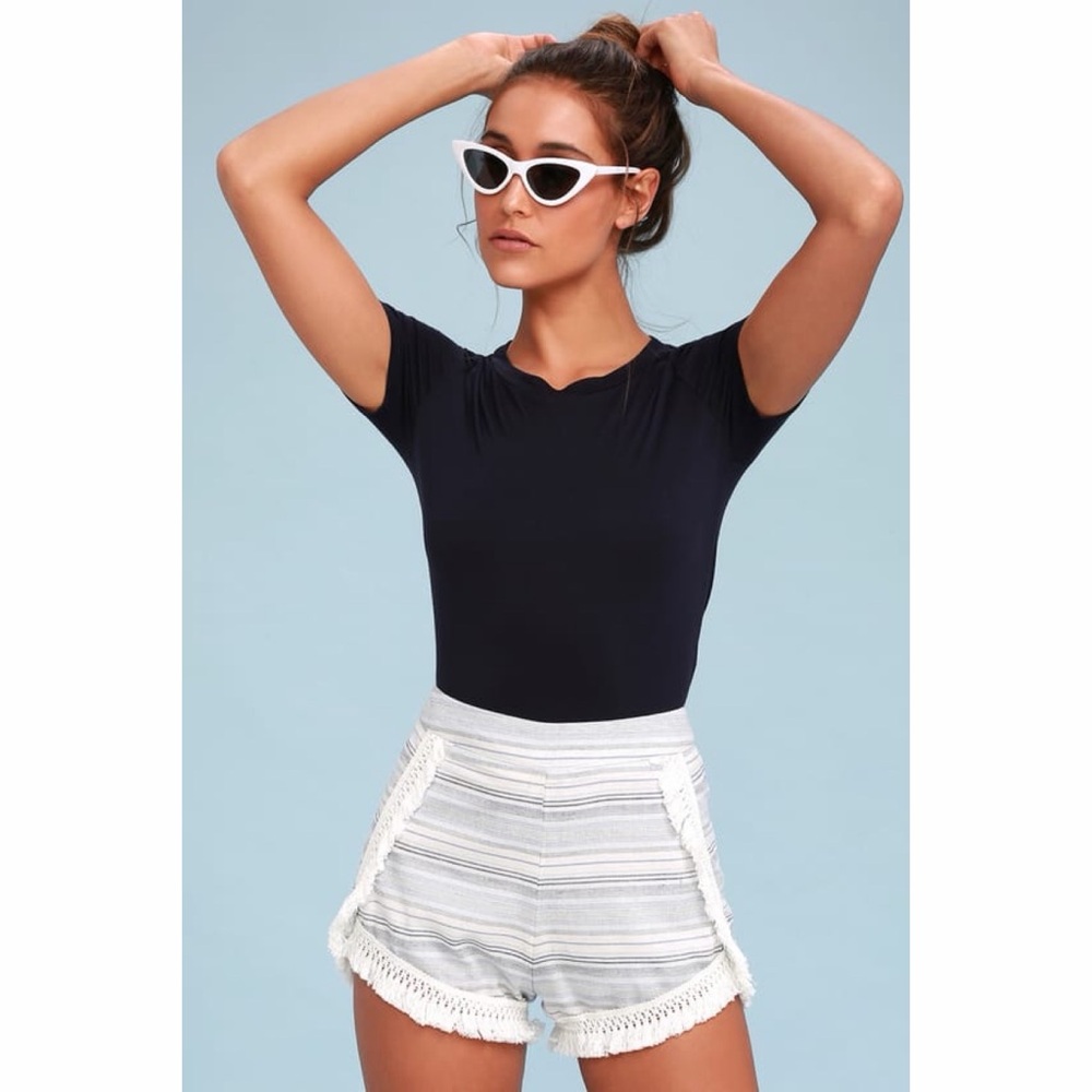 Lulu's Savvy Blue and White Striped Shorts